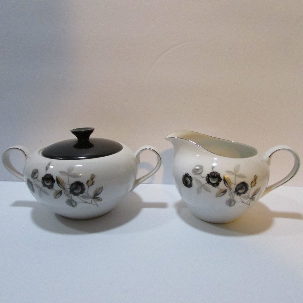 vintage black rose creamer and sugar set Prelude Yamaka black and white